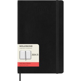 Moleskine Daily Planner 2024-2025, 18-Month Planner 2025, Daily Agenda with Soft Cover and Elastic Closure, Large Size 13 x 21 cm, Color Black