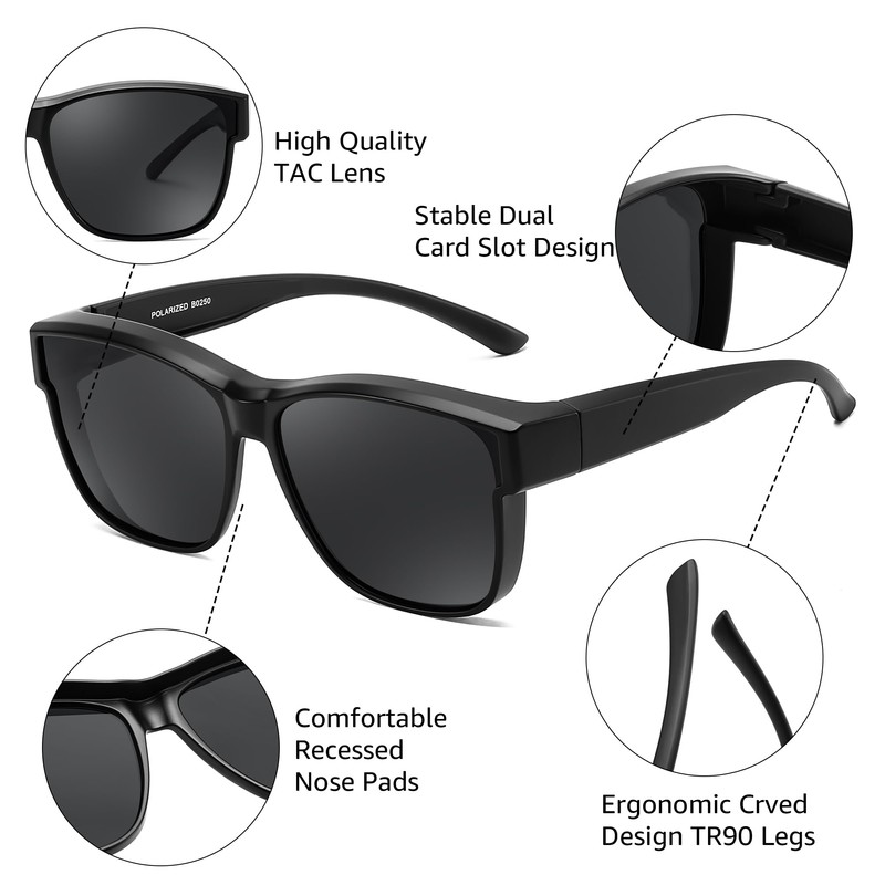 FEISEDY Polarized Sunglasses Fit Over Glasses for Women Men Large