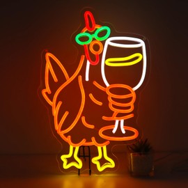 Rooster Neon Sign for Farmhouse Kitchen & Bar Decor - Funny Chicken LED Light for Poultry Lovers, Men's Man Cave, Birthday Party Supplies - Gifts for Chicken Farmers & Country Cafe Decor