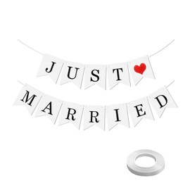 Andiker Just Married Banner, Romantic Wedding Party Decoration, Letter Bunting Sign Garland Photo Booth Props for Wedding Bridal Shower Anniversary