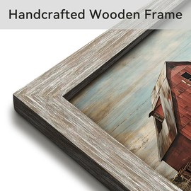 Farmhouse Bedroom Wood Wall Art: Red Barn Framed Picture Rustic Windmill Rural Artwork Country Landscape Print Farm Old Truck Car Painting for Living Room Home Office