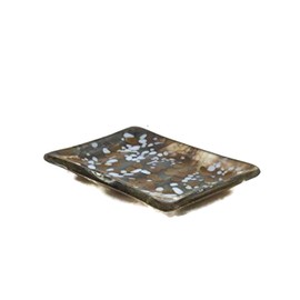 Soap Dish or Sponge Dish Bath Accessory in Brown and Off-White Art Glass