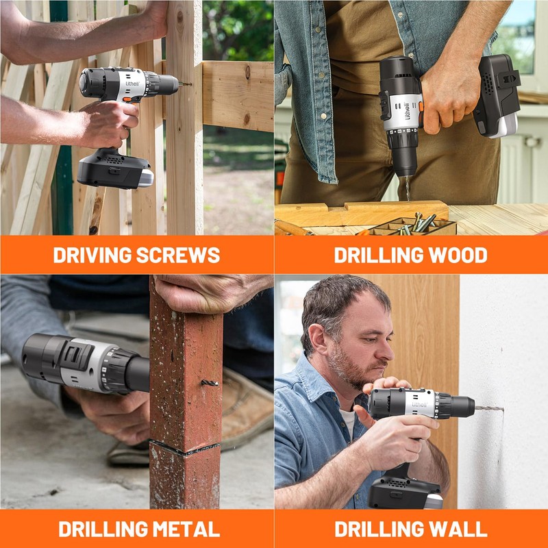 Litheli 20V Cordless Drill Driver, Electric Power Drill with 2