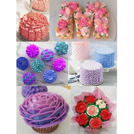 Petal Piping Tips Set with Coupler,101s,101,102,103,104 Rose Icing Flower Tip for Small Roses,Petals,Ruffles,Bows,Pansies& Standard Coupler for Switching