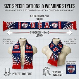 Double Sided Print Polyester 55in x 6in - Red White Blue Patriotic Supporter Scarf, Sports Match Viewing Football Fan Gift