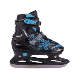 Roces Kid's Children Adjustable Stainless Steel Hockey Blade Jokey Ice 3.0 Boy Ice Skates w/Laces, Power Strap & Microadjustable Buckle Closure, Black/Blue, 13jr-2