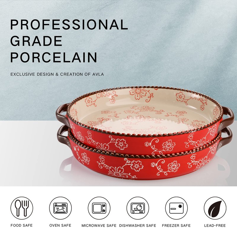 AVLA 2 Pack Ceramic Pie Pan, 9 Inch Round Baking