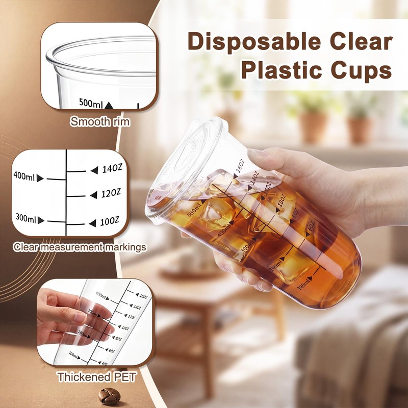 50 Set 20oz Ratio Lines Plastic Cups with Sip Lids