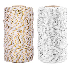 Anwyll Gold Silver Twine String - 656Ft 2MM Christmas Twine String Cotton Bakers Metallic Gold and Silver Twines Strings for Crafts Ornament Gift Wrapping Christmas Holiday Home Decoration