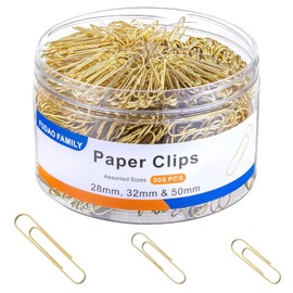 FUDAO FAMILY - Clips de papel de varios tamaños, 500 unidades, dorado, pequeño, mediano, grande