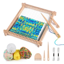 Wooden Weaving Loom Kit, 24x28cm Wooden Multi-Craft Weaving Loom Adjustable Hand-Knit Machine, Wooden Loom Set with Yarns,Rods,Combs and Shuttles, Suitable for Beginner & Kids
