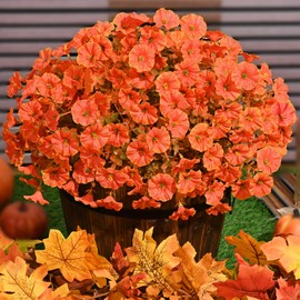 Yastouay Artificial Mums for Outdoors, 14 Bundles Faux Mums for Outdoor Planters, UV Resistant Fake Outdoor Plants, No Fade Orange Artificial Fall Flowers for Outdoors Porch Garden Fall Home Decor