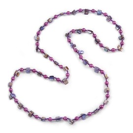 Avalaya Long Purple Glass and Shell Bead Necklace/ 106cm Long