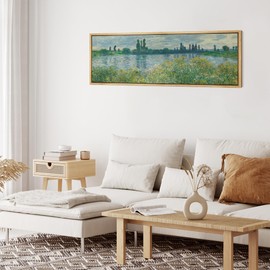 MUDECOR Large Framed Canvas Print Wall Art River at Dusk Landscape Serene Water Antique Retro Fine Art Illustrations Decorative Colorful for Bedroom - 60"x20"