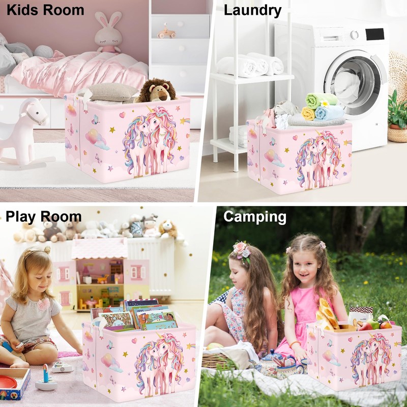 Clastyle Unicorn Kid Storage Basket Foldable Girl Laundry Hamper, 36L
