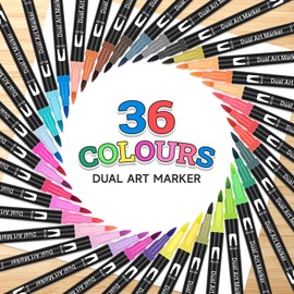 Maqhpu Colouring Pens, Felt Tip Pens, 36 Colors Dual Tip Brush Pens for Adults and Kids, Art Supllies Markers for Drawing, Scrapbook, Bullet Journal, Adults Colouring Books, School Supplies