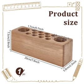 PH PandaHall Wooden Pencil Holder for Desk 13 Hole Brush Organizer Stand Rustic Style Fountain Pen Holder for Office Studio Gift for Artist Teacher Christmas Thanksgiving, 7.9x2.3x2.9