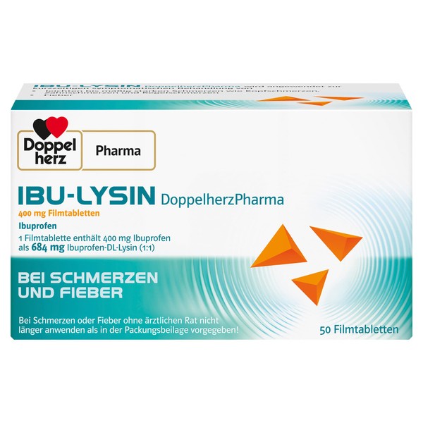 IBU-LYSIN DoppelherzPharma - Medicine for Short-Term Sympatic Treatment of Mild to Moderate Pain and Fever - 50 Film-Coated Tablets