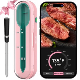 Wireless Meat Thermometer for Grilling and Smoking, CP10 New Gen 500FT Meat Probe Thermometers, Dual Sensor, Dual Alarm, Smart Food Thermometer Probe for BBQ, Oven, Grill, Smoker, Sous Vide - Pink