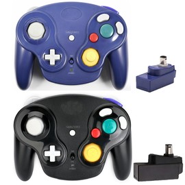 Game Cube Controller,NGC 2.4G Wireless Classic Controller for Wii Game Cube, With Receiver Adapter (Black and Blue)