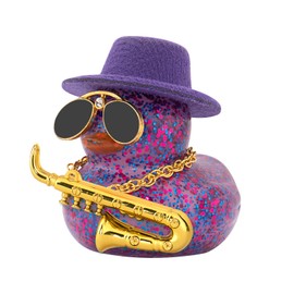 wonuu Car Decoration Saxophone Rubber Ducks, Dashboard Decor Duck Car Ornaments with Mini Top Hat Necklace Sunglasses, Dark Purple