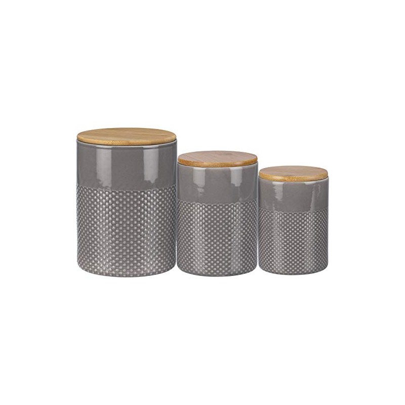 PBK Farmhouse Syle Set of 3 Gray Glaze Design Stoneware