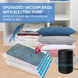 Vacuum Storage Bags with Electric Pump, 15 Large Space Saver Bags Vacuum Seal Bags with Pump, Space Bags, Vacuum Sealer Bags for Clothes, Comforters, Blankets, Bedding