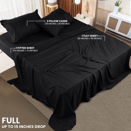Utopia Bedding Full Sheet Set – 4 Piece Bed Sheets for Full Size Bed, Soft and Breathable Microfiber, Includes 1 Fitted Sheet, 1 Flat Sheet and 2 Pillowcases (Black)