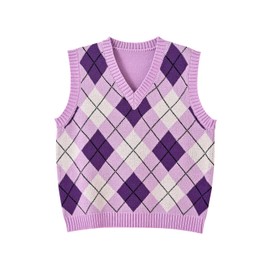 Hyipels Women's Sweater Vest,Y2K Sleeveless Pattern Preppy Style Knitted Crop Tank Top for Girl
