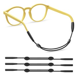 FOFALY Kids Glasses Strap 3Pcs, No Tail Adjustable Anti-slip Eyeglasses Strap, Sunglass Lanyard, Age 5-12 Girls, Boys, Reading Glasses Holders Around Neck, Eyewear Retainer for Sport (Black, 9.5in)