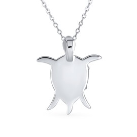 Nautical Tropical Beach Vacation Gemstone Created Opal Inlay Green Heart Mother Mum Baby Sea Turtle Pendant Necklace for Women .925 Sterling Silver October Birthstone Adjustable, Lead, Opal