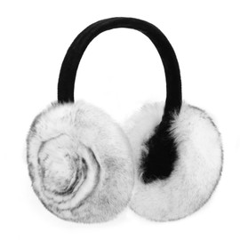 Onmygogo Plush Faux Fur Earmuff for Winter, Soft Warm and Foldable (White with black)