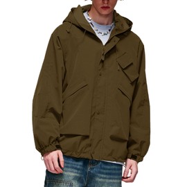 Zukela Brown Men's SoftShell Jacket Lightweight Soft Shell Water proof Windproof Outdoor Hooded Full Zipper Hiking Rain Coat Size M