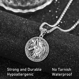 KATHLU Wolf Necklace for Men Women 925 Sterling Silver Wolf Pendant Animal Necklace Jewelry Gift