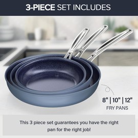Nuwave 3-Piece 8”, 10”, 12” Forged Lightweight Frying Pan Set, G10 Healthy Duralon Blue Ceramic Ultra Non-Stick, Ergonomic Stay-Cool Handles, Induction-Ready & Works on All Cooktops