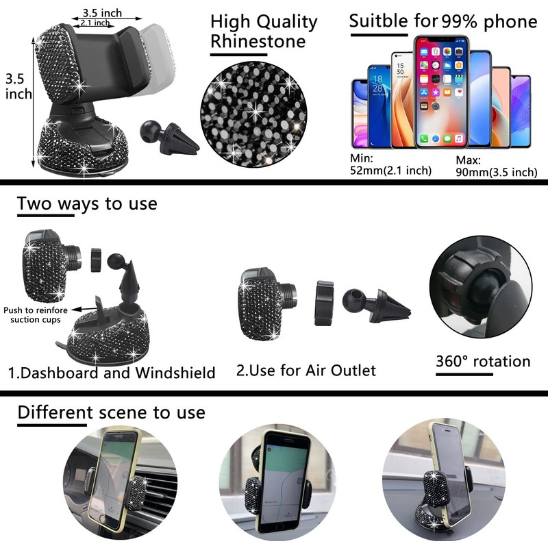 NBTEPEM 27 PCs Black Bling Car Accessories Set for Women,