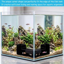 LQMBABY Fish Tank Decor Aquarium Cave - 2-Hole Aquarium Tunnel Fish Tank Cave + 360° View | Under Gravel Fish Hideout Fish Tank Accessories for Betta Fish, Shrimp, Corydora, Pleco (Black Square)