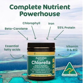 Biogenesis Organic Chlorella Tablets – 600 Count (500mg) | Australian Grown | BioDynamic Cracked Cell Wall | Rich in Chlorophyll, Vitamins & Minerals | Supports Energy & Immunity | Vegan Tablets