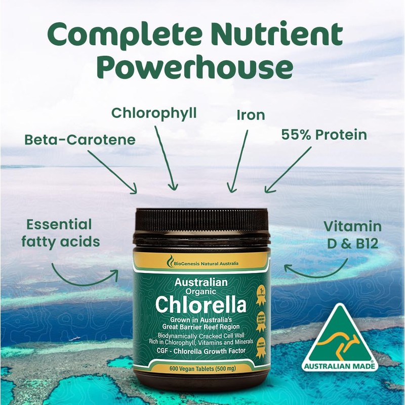 Biogenesis Organic Chlorella Tablets – 600 Count (500mg) | Australian