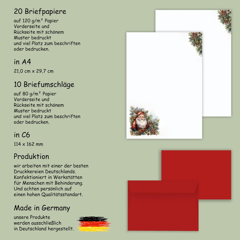 Christmas Letter Paper / Envelope Set with Santa Claus Printed