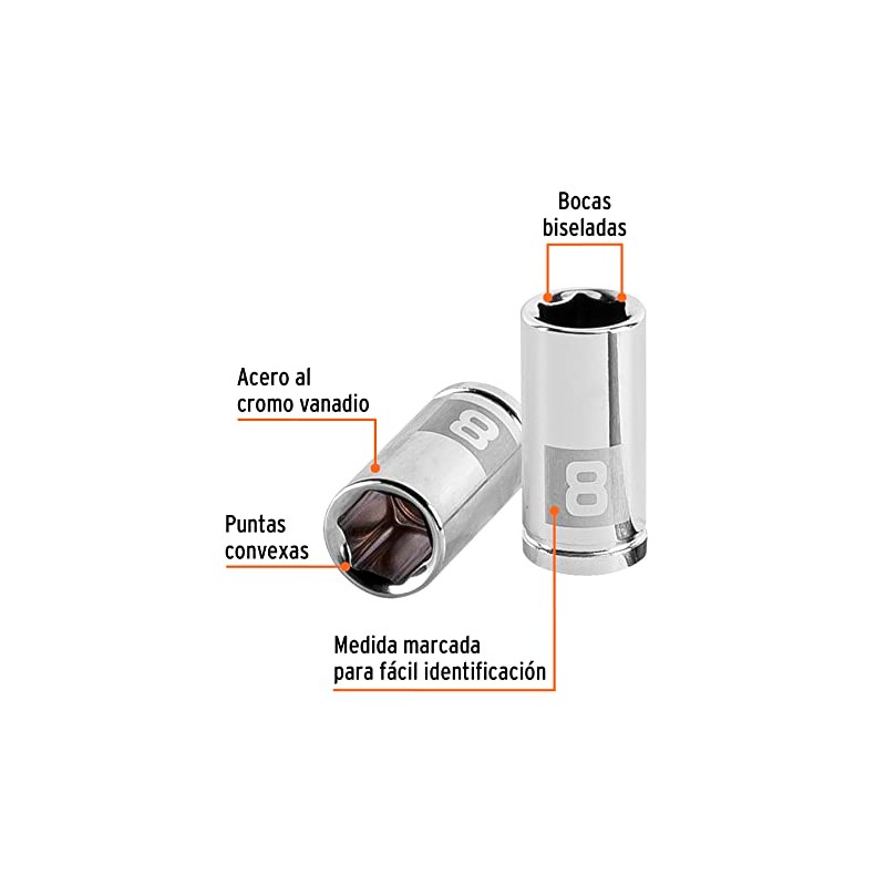 Truper D-1408-M, Dado de 6 puntas mm, 8 mm, cuadro