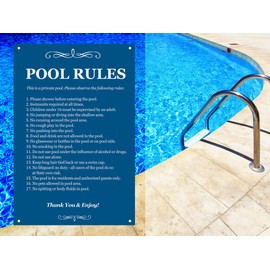 Pool Rules - Black & White/Blue & White Sign for outdoor use with a list of health and safety points about using swimming pool. Ideal for use in holiday accommodation (Blue)