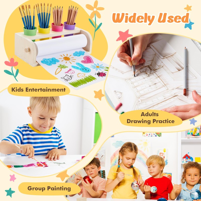 YOKUGO Kids Art Easel with Paper Roll Wooden Tabletop Paper
