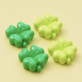 50PCS Mini Green Four Leaf Clover DIY Accessory Artificial Mini Resin Clover for St. Patrick's Day Miniature Shamrock Flatback Craft Embellishment for Hair Clips Jewelry Making Supplies (Green)