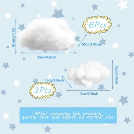 9pcs Clouds Decorations for Ceiling, Cotton Simulation Hanging Cloud Decoration, 3D Artificial Fake Clouds Props for Wedding Stage Show Party Decor (3*Small and 6*Medium Size)