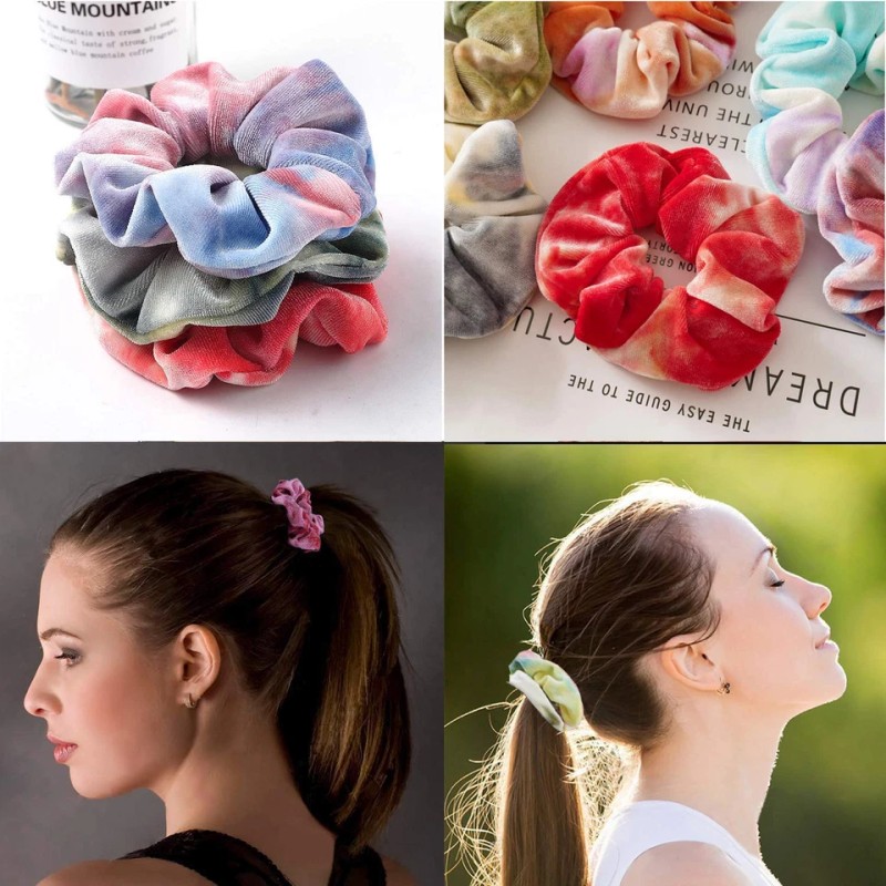 15 Pcs Tie Dye Velvet Scrunchies Soft Hair Ties For