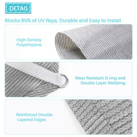 Coarbor 8' x 8' x 8' Sun Shade Sail Canopy Sunshade Outdoor Heavy Duty Triangle Fabric Cloth Screen for Patio Garden Yard Deck Pergola Canopy Light Grey