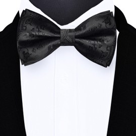 GUSLESON Paisley Black Bow Tie for Men Pre-Tied Solid Bowties for Wedding Business Party (0496-08)