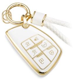 CTRINEWS for Buick Key Fob Cover with Metal Braided Rope Keychain, Upgraded Soft Case for Avenir Envision Encore Chevy Suburban Tahoe GMC Yukon Denali Sierra (6 Buttons) (Gold, B2)