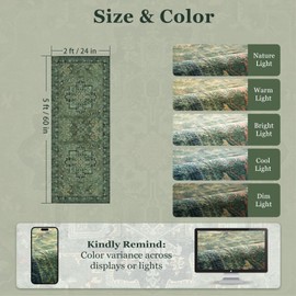 Jainmy Green Boho 2x5 Runner Rugs for Hallways Non Slip Machine Washable, Low Pile Lightweight Carpet Runner for Entryway/Kitchen/Bathroom/Corridor/Laundry Room Distressed Vintage Medallion Printed